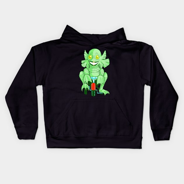 The Creature Rides Again! Kids Hoodie by AmysBirdHouse